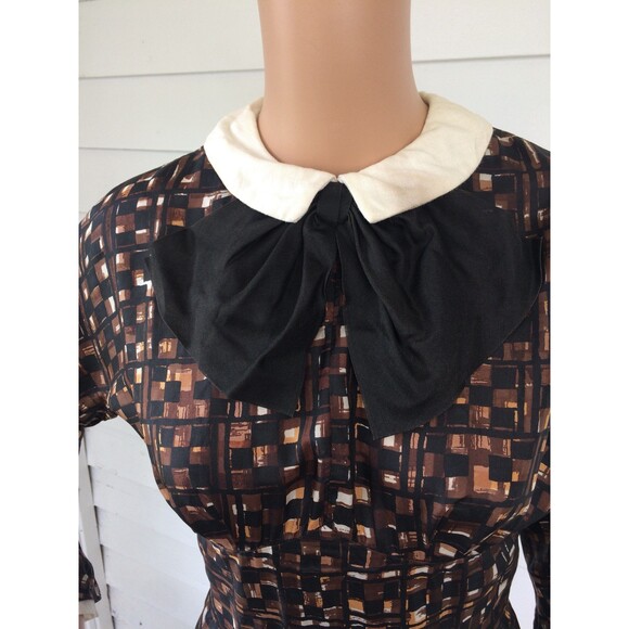 Vintage 50s Brown Print Dress Toni Edwards S - Picture 3 of 10